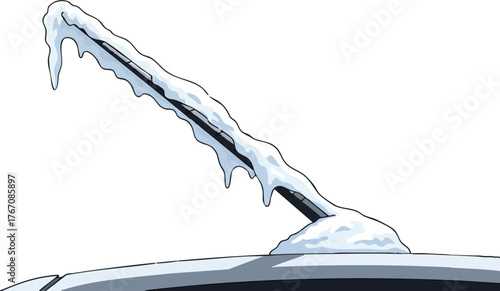 Car antenna covered in thick frost with icicles hanging from top  