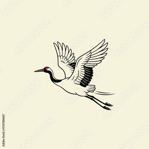 Japanese crane flying icon flat vector design.