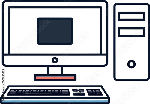 Modern desktop computer setup with monitor keyboard and tower for office or home use