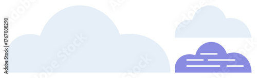 Large light blue and smaller purple cloud shapes evoke weather, connectivity, and digital storage. Ideal for tech, data, weather forecast, simplicity, organization, environment communication themes