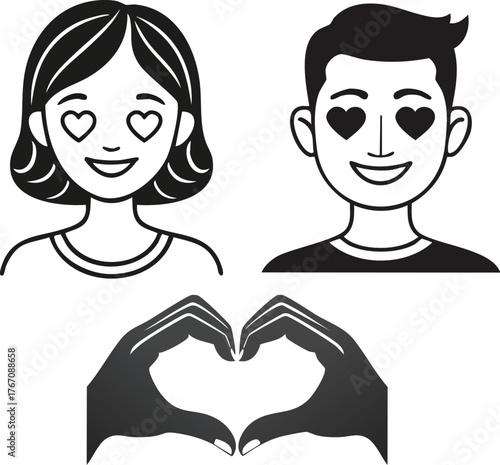 Couple Making Heart Hand Sign – Love Relationship Line Art