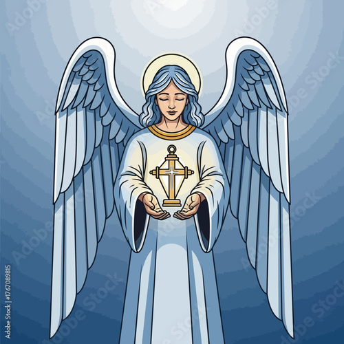 All Saints' Day Angel of Remembrance at Altar with Cross for Altars Decoration