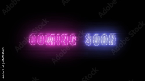 Foto Exciting neon sign announces coming soon promotion with vibrant purple and blue