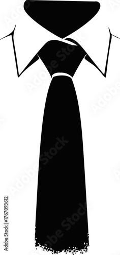 Black necktie on white dress shirt collar, hand drawn sketch illustration — stock vector