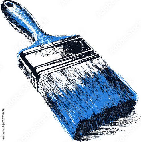 Paint brush sketch hand drawn style with blue paint detail — stock vector
