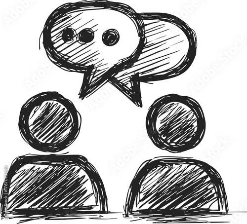 Speech bubbles hand drawn sketch with two people communicating conversation concept — stock vector