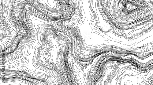 Topographic map sketch, hand drawn contour lines showing abstract terrain elevation — stock vector