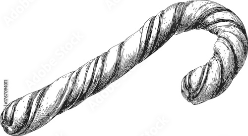 Candy cane sketch, hand drawn style, detailed twisted Christmas treat — stock vector