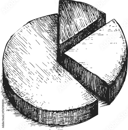 Pie chart sketch hand drawn with three separated segments — stock vector