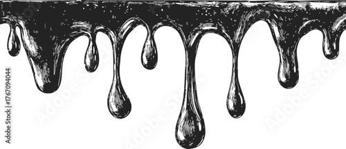 Dripping liquid sketch hand drawn style with elongated drops and textured shading — stock vector