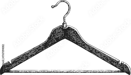Wooden coat hanger hand drawn sketch illustration with metal hook — stock vector