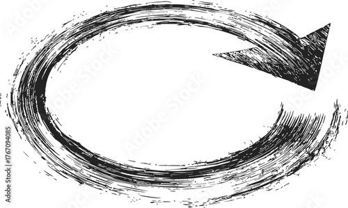 Circular arrow sketch hand drawn grunge style with rough textured brushstroke — stock vector