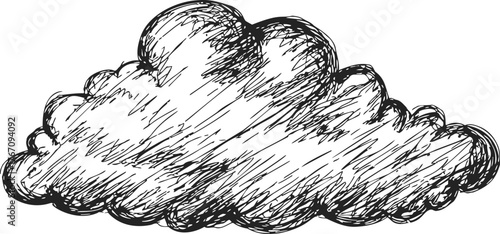 Cloud sketch hand drawn style with textured shading and bold outlines — stock vector