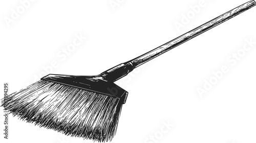 Broom sketch hand drawn cleaning tool with long handle and bristles — stock vector
