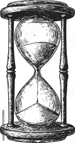 Hourglass sketch hand drawn vintage sand timer with wooden frame — stock vector