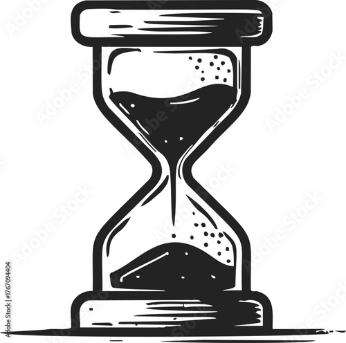 Hourglass sketch hand drawn style with sand flowing through glass — stock vector