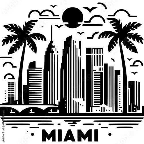 Miami Skyline Icon Vector