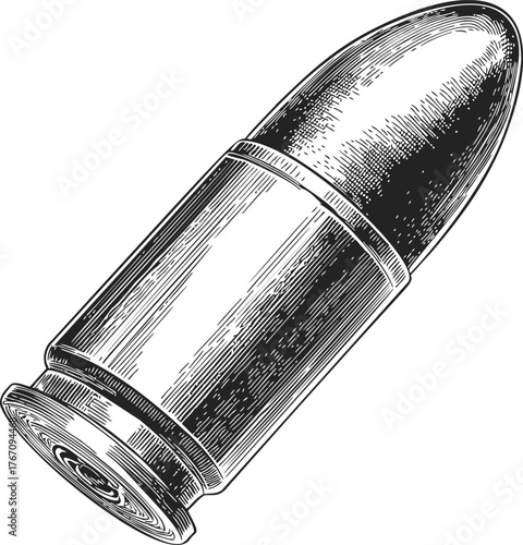 Bullet sketch hand drawn detailed cartridge isolated on white background — stock vector