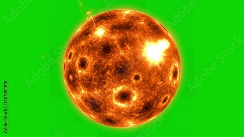 VFX Element for Space Scenes with sun 4k solar atmosphere isolated on green background close up of against screen 3d rotating loop distortion, overlay, glitch, static noise, scan lines black