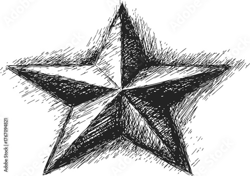 Star hand drawn sketch with crosshatch shading and textured linework — stock vector