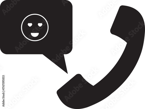 Phone receiver with positive review chat bubble