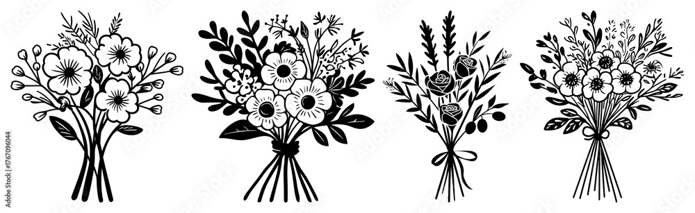 Fototapeta premium PNG Elegant floral bouquet illustrations, element set on transparent background