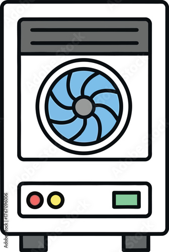 Illustration of a portable air cooler with a fan and control panel on a white background