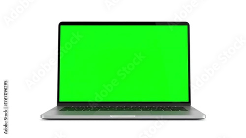 Wallpaper Mural Digital Content Placement with modern laptop a green screen is opening on white background 4k animation alpha channel 3d rendering distortion, overlay, glitch, static noise, scan lines black Torontodigital.ca