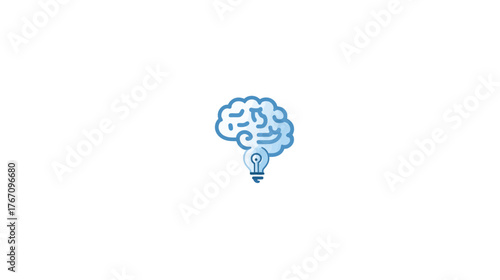 Brain and Bulb Teal outlined brain sits atop a teal lightbulb against a white background