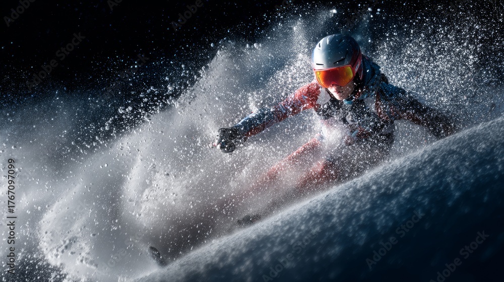 Naklejka premium Athletes performing freestyle skiing on snow. Winter Olympics concept.