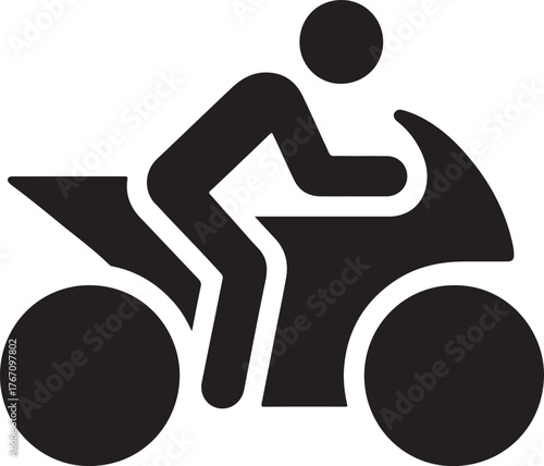 Motorbike Rider Icon – Bold Silhouette of a Motorcycle with Rider for Sports, Racing, and Transportation Branding