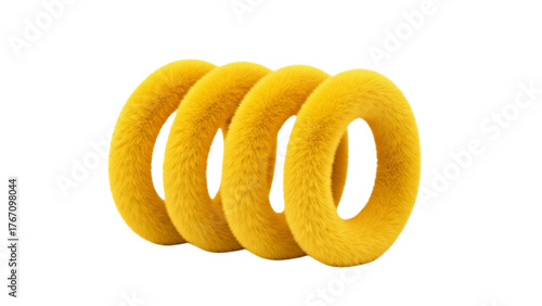 Vibrant plush yellow rings interconnected forming unique design element, soft texture and playful arrangement