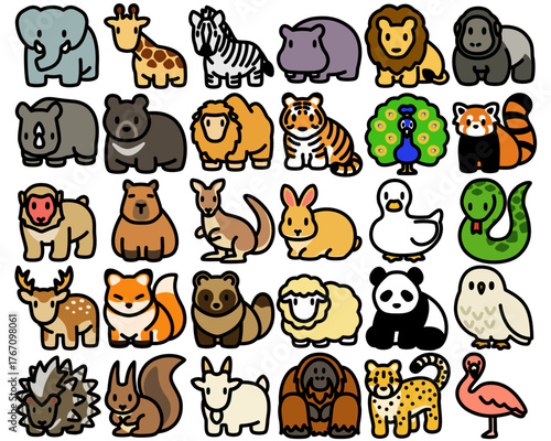 30個の動物のカラーアイコンセット1
