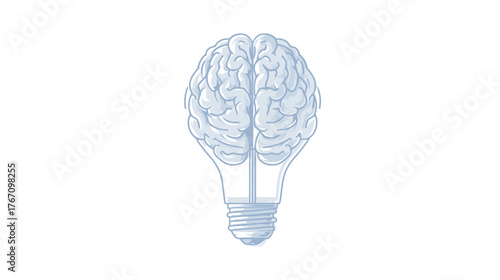 Conceptual illustration of a human brain forming the top part of a light bulb