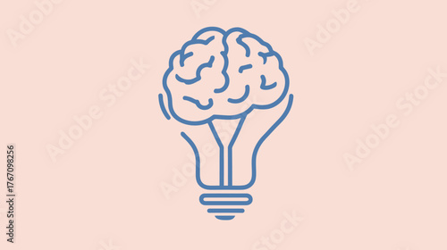 Conceptual blue outline of a human brain forming the top of a lightbulb