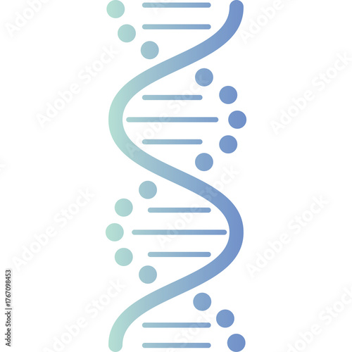 Abstract Double Helix DNA Structure With Blue And Green Gradient Colors Isolated On Transparent Background With Clear Lines And Circles Representing Genetic Code