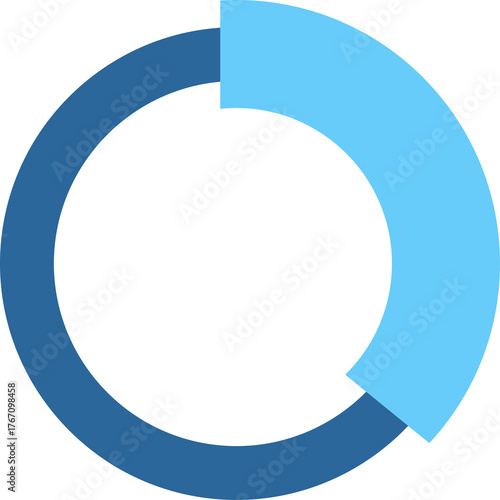 Abstract circular progress bar with blue and light blue segments against a transparent background representing data visualization and analytics