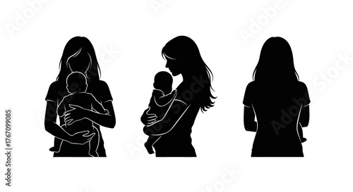 A tender silhouette illustration captures the profound bond between a mother and her newborn child, symbolizing love, care, and new beginnings.