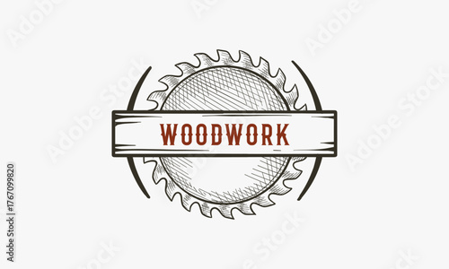 Hand drawn carpentry woodwork vector logo inspiration, vintage style