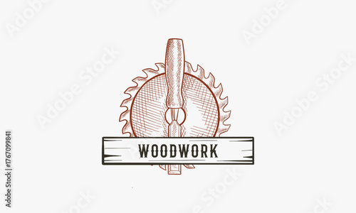 Hand drawn carpentry woodwork vector logo inspiration, vintage style