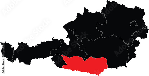 Vector Map of Carinthia, Austria Silhouette Editable Map With Regions