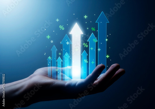 Hand Holding a Holographic Bar Graph Displaying Significant Business Growth