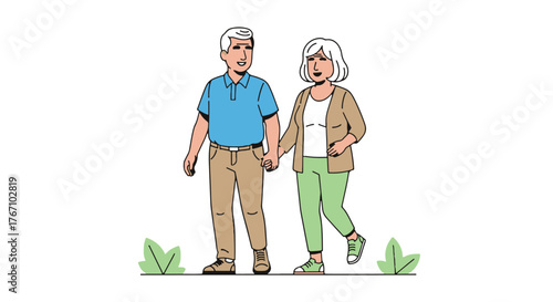 Promoting Healthy Aging An Illustrated Representation of an Elderly Couple's Active Lifestyle and Accessible Healthcare Access