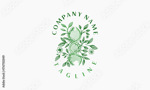 DNA Double Helix Wrapped in Green Foliage and Flowers