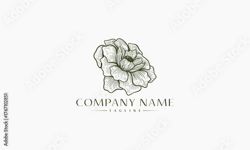 Hand-Drawn Line Art Floral Logo Design with Company Name and Tagline