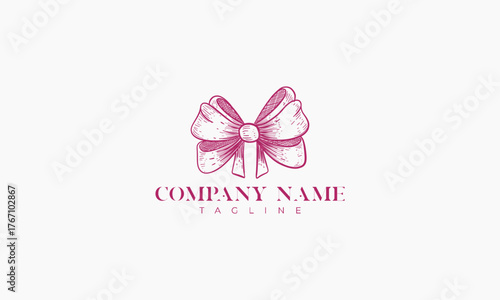 Hand-Drawn Pink Bow with Company Name and Tagline