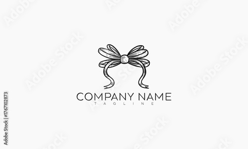 Hand-drawn Black and White Bow Logo with Company Name and Tagline