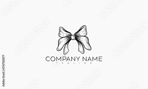 Hand-Drawn Black and White Bow Logo with Company Name