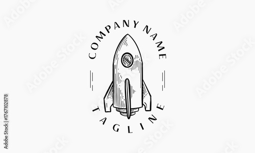 Hand-Drawn Sketch of a Rocket with Company Name and Tagline