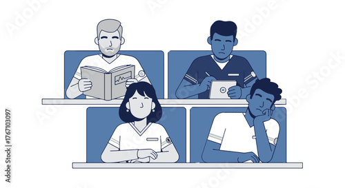 Engaged and focused students pursuing healthcare education, preparing for vital roles in the medical field through classroom learning